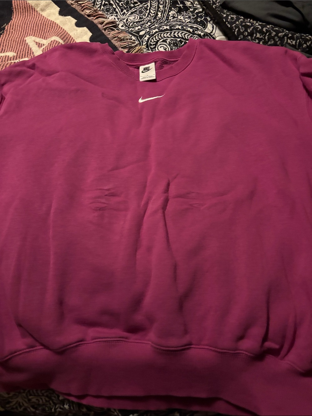 Nike Women’s Crewneck Sweatshirt - Berry Magenta with White Swoosh (oversized)